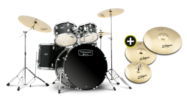 MAPEX Komplettset -Tornado Stage inkl. Zildjian Planet Z Becken-undle, Black